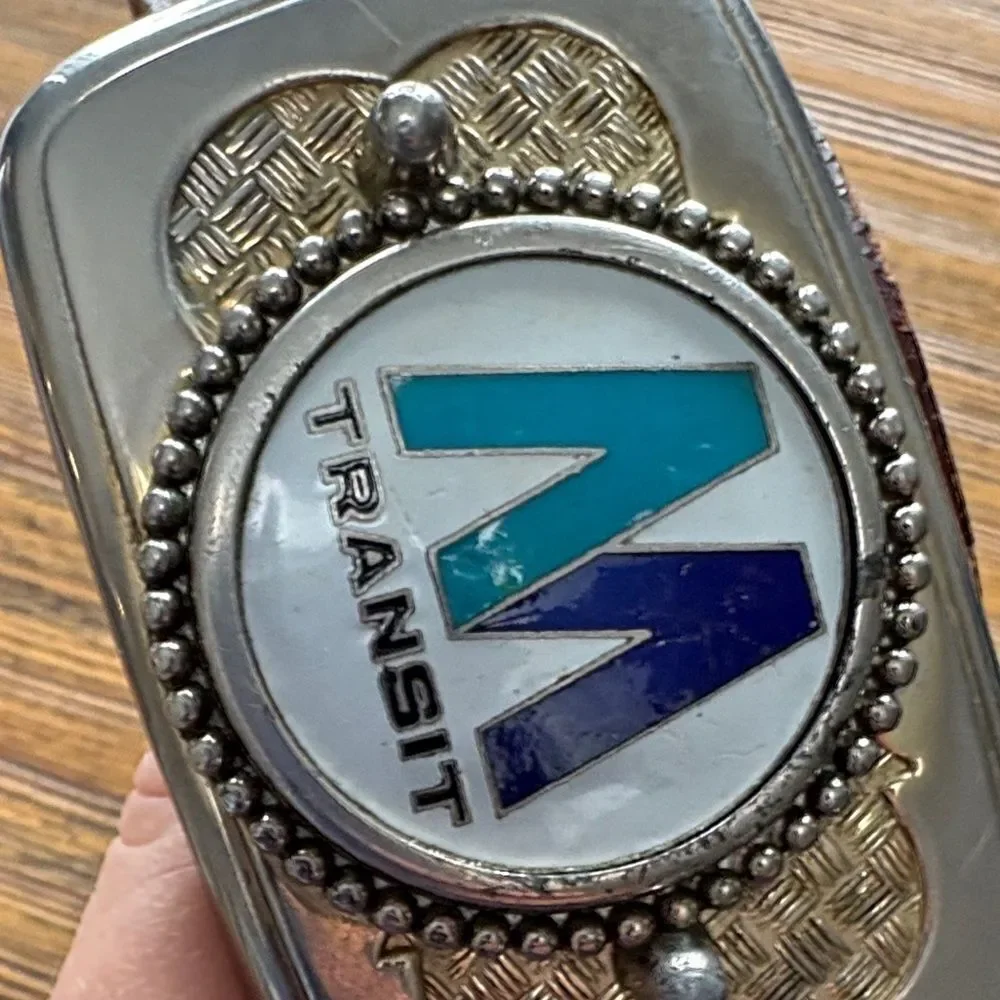 Vintage M Transit Logo Silver and Blue Belt Buckle